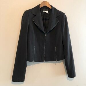 Franco Mirabelli Vintage Long Sleeve Zip Up Blazer Jacket Top Black